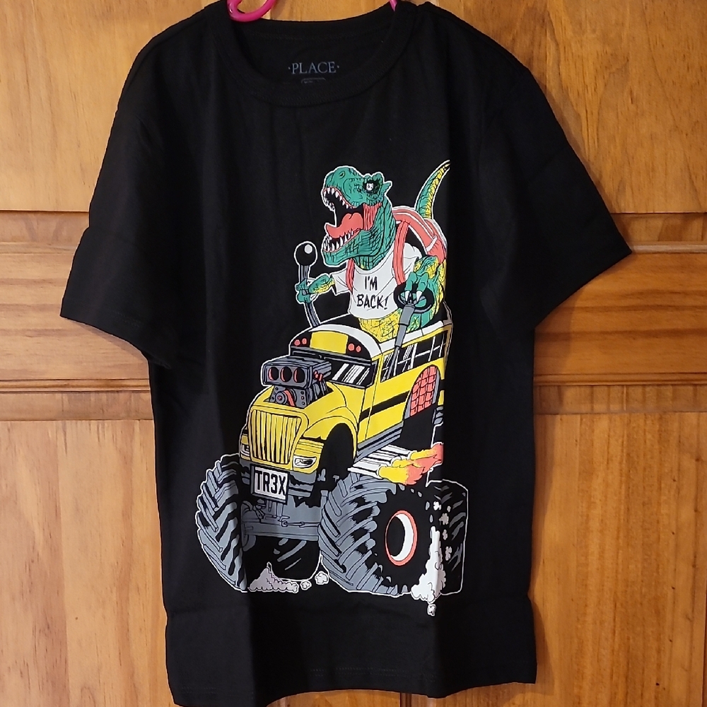 Back To School Black T-Rex Monster Truck Graphic Tee